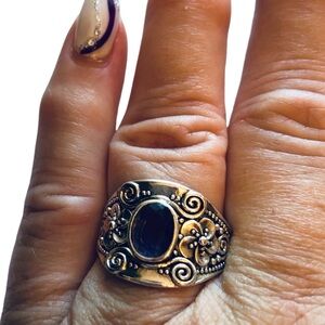 Unisex Size 9 Amethyst Silver Ring